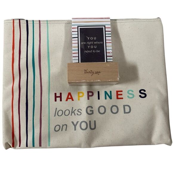 Thirty One ~ set of two~Canvas zipped pouch + Card Holder w/ Motovational Cards - Picture 1 of 11